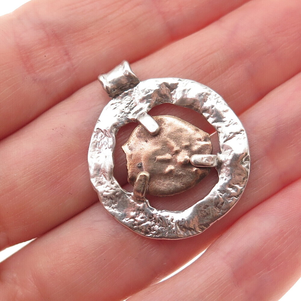 Or Paz PZ 925 Sterling Silver 2-Tone Vintage Israel Ancient Coin Charm Pendant